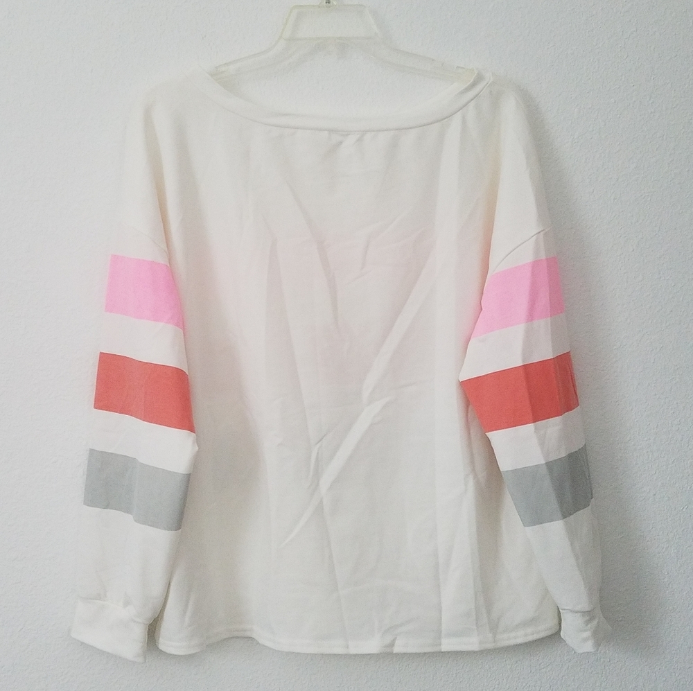 Striped Off Shoulder Slouchy Sweatshirt - Picture 3 of 4